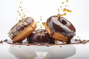 Donuts in chocolate glaze. . photo