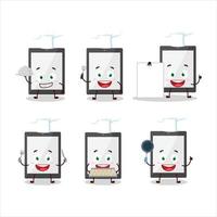 dibujos animados personaje de tableta con varios cocinero emoticones vector