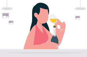 The girl is drinking champagne. vector