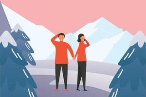 The couple is lost in an icy place. vector