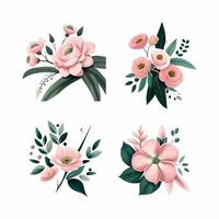 collection of drawn watercolor flowers vector