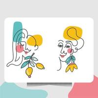 Abstract face with line art and flat design style vector
