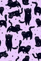 Seamless pattern with cute star cats. Vector graphics.