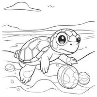 Beautiful Cute Turtle Coloring Pages vector