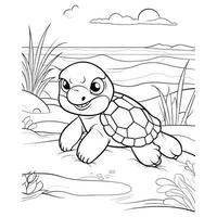 Beautiful Cute Turtle Coloring Pages vector