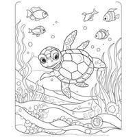 hermosa linda Tortuga colorante paginas vector