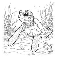 hermosa linda Tortuga colorante paginas vector