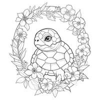 Beautiful Cute Turtle Coloring Pages vector