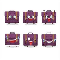 Cartoon character of purple suitcase with smile expression vector