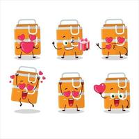 Orange lunch box cartoon character with love cute emoticon vector