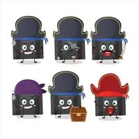 Cartoon character of black suitcase with various pirates emoticons vector