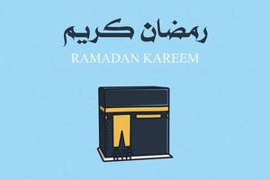 Ramadan Kareem Islamic background with Ka'bah alharam mosque and Lantern Lamp vector illustration. Islamic holiday icon concept. Ramadan Kareem vector greeting post design.