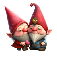 mignonne Valentin s journée gnomes rose chapeau couple en portant l'amour cœur png