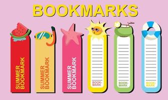 Vector set of bookmarks for children with summer theme