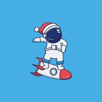 vector de astronauta montando un cohete y vistiendo un Navidad sombrero