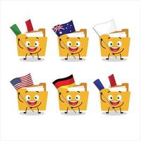 File folder a cartoon character bring the flags of various countries vector