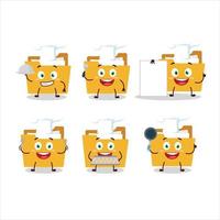 Cartoon character of file folder a with various chef emoticons vector