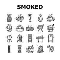 smoked meat food sausage ham icons set vector