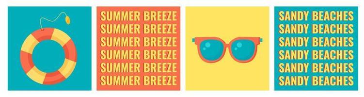 Collection of minimalistic summer cards with beach objects and text. vector