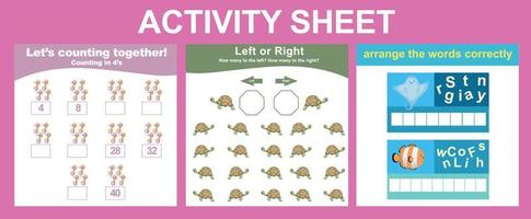 Activity sheet for children. Educational printable worksheet. Sea animal worksheet theme. Motor skills education. Vector illustrations.