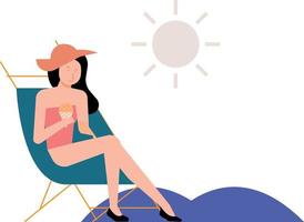 The girl is sunbathing on the beach. vector