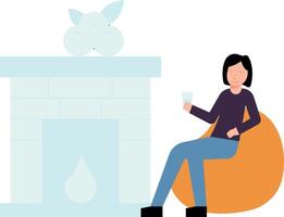 The girl is sitting by the fireplace. vector