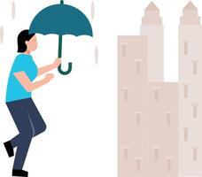 The girl is walking in the rain with an umbrella. vector