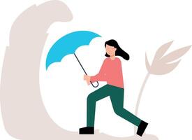 The girl is running with an umbrella. vector