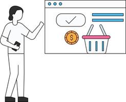 The girl is shopping online. vector