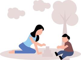 Mother and child playing with blocks. vector