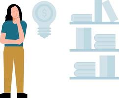The girl is thinking of selling books. vector