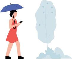 The girl with the umbrella is walking. vector