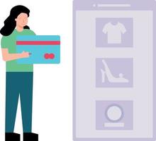 Girl is paying for shopping online. vector