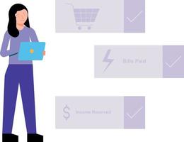 Girl paying bill online. vector