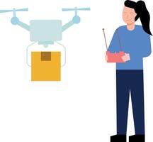 Girl receiving parcel by drone. vector