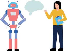 The girl is giving commands to the robot. vector