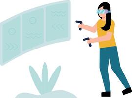 A girl wearing VR glasses is looking at the screen. vector