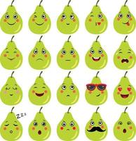 Set of a green pear with different expressions vector