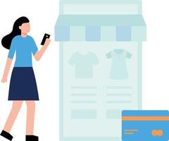 Girl doing online shopping on mobile. vector