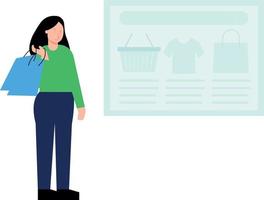 la chica está comprando en línea. vector