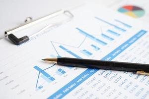 Pen on chart or graph paper. Financial, account, statistics and business data concept. photo