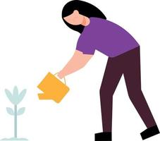 The girl is watering the plant. vector