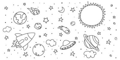 Vector illustration of space, cosmic set. Suitable for coloring book and coloring page