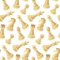 A pattern of chess pieces of white suit wooden on a white background. Chess moves on a checkered board. Chess cartoon, chess board. Texture for printing on textiles and paper. Gift packaging vector