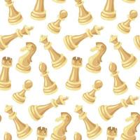 A pattern of chess pieces of white suit wooden on a white background. Chess moves on a checkered board. Chess cartoon, chess board. Texture for printing on textiles and paper. Gift packaging vector