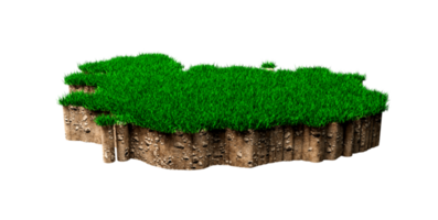 island karta jord mark geologi tvärsnitt med grönt gräs och sten mark textur 3d illustration png