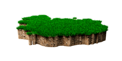 carte de l'islande coupe transversale de la géologie des sols avec de l'herbe verte et de la texture du sol rocheux illustration 3d png