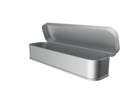 caja de lápices rectangular larga caja de acero inoxidable en blanco para lápiz o papelería ilustración 3d aislada png