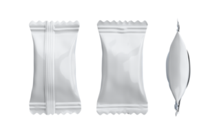 confezione di caramelle confezione in polietilene bianco, illustrazione 3d di snack bar png