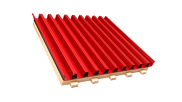 Ilustración 3d de marco de construcción de madera de hoja de metal rojo corrugado png